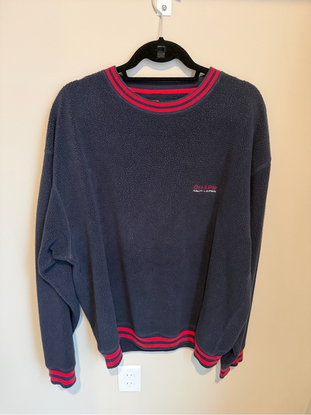 Vtg Men's L Chaps Ralph Lauren Navy Fleece Long Sleeve Pullover Sweater